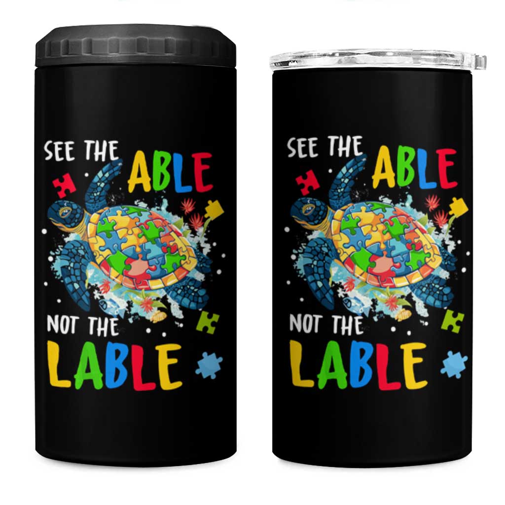 Autism Awareness 4 in 1 Can Cooler Tumbler See The Able Not The Label Puzzle Sea Turtle