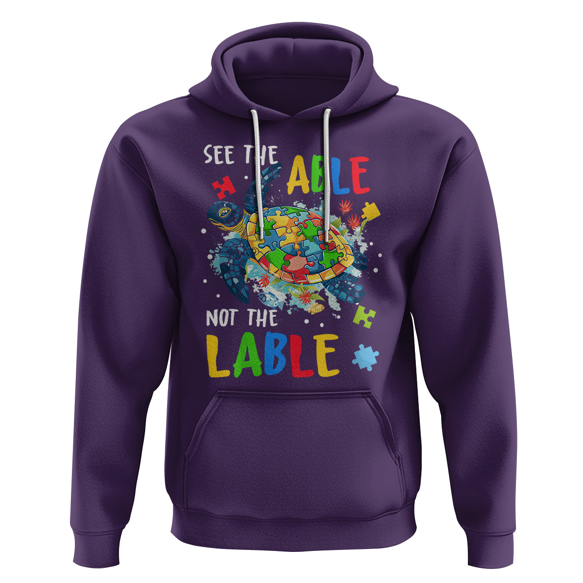Autism Awareness Hoodie See The Able Not The Label Puzzle Sea Turtle - Wonder Print Shop