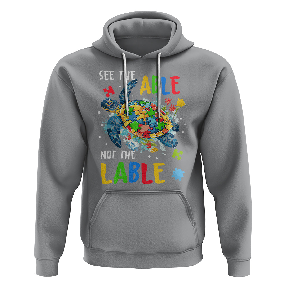 Autism Awareness Hoodie See The Able Not The Label Puzzle Sea Turtle - Wonder Print Shop