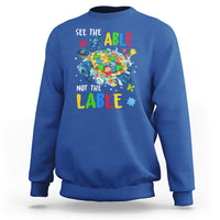 Autism Awareness Sweatshirt See The Able Not The Label Puzzle Sea Turtle - Wonder Print Shop