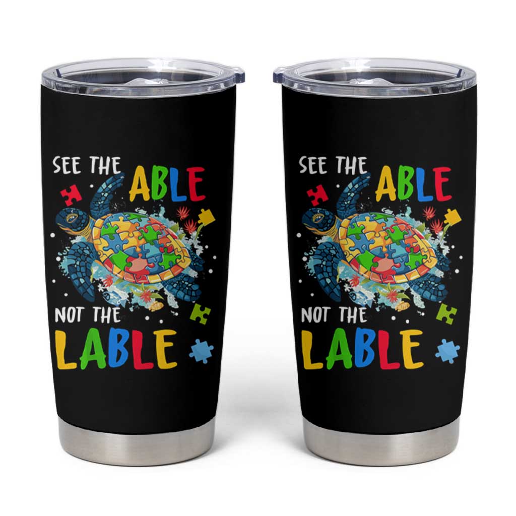 Autism Awareness Tumbler Cup See The Able Not The Label Puzzle Sea Turtle
