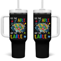 Autism Awareness Tumbler With Handle See The Able Not The Label Puzzle Sea Turtle