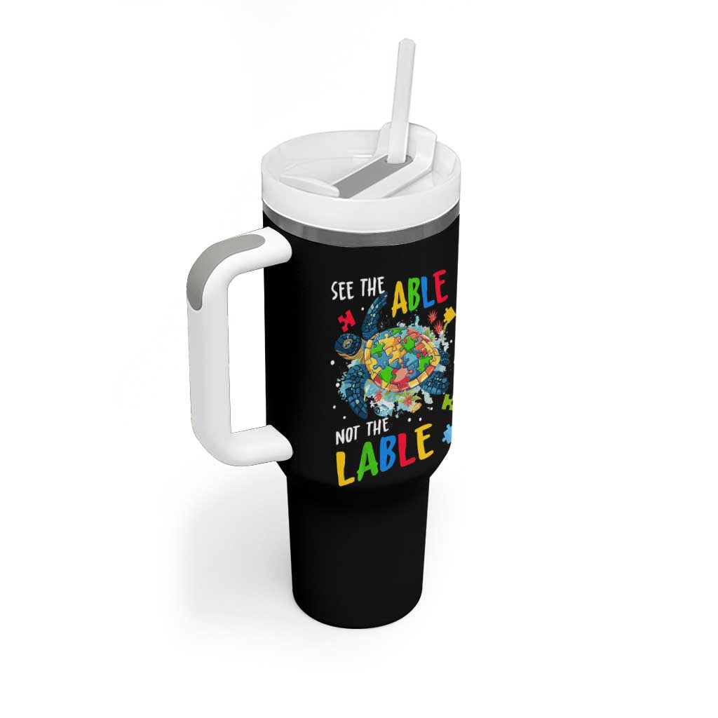 Autism Awareness Tumbler With Handle See The Able Not The Label Puzzle Sea Turtle