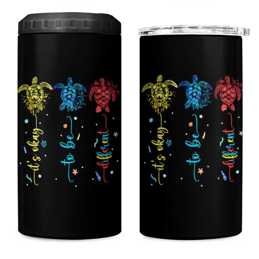 Autism Awareness 4 in 1 Can Cooler Tumbler It's Ok To Be Different Sea Turtle