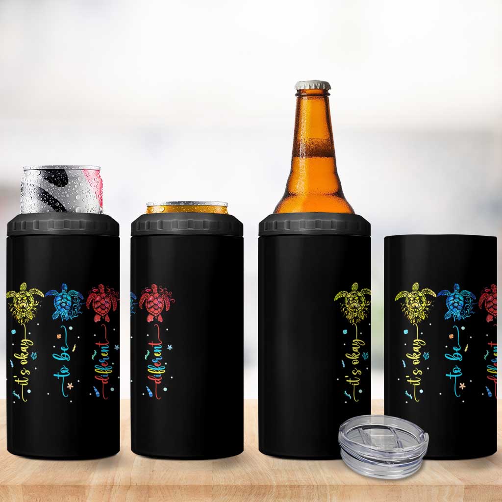 Autism Awareness 4 in 1 Can Cooler Tumbler It's Ok To Be Different Sea Turtle
