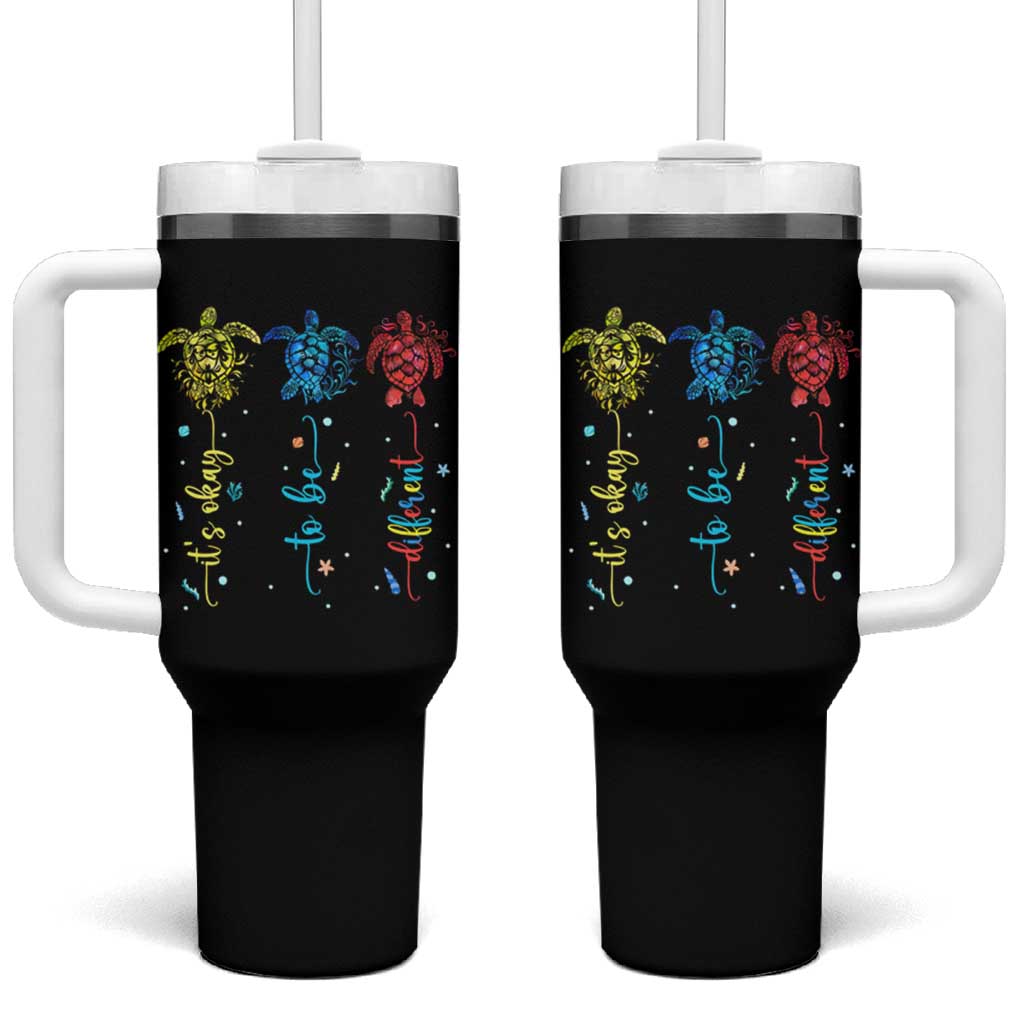 Autism Awareness Tumbler With Handle It's Ok To Be Different Sea Turtle