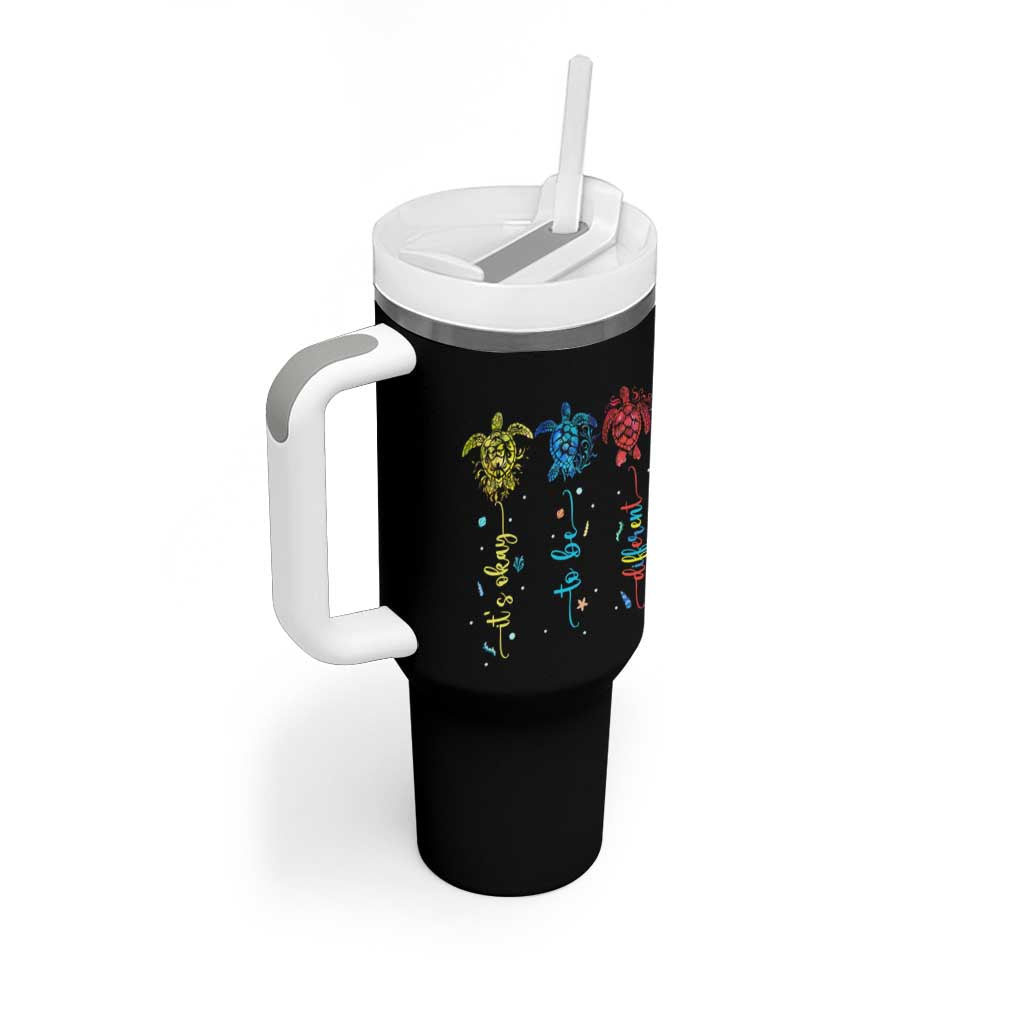 Autism Awareness Tumbler With Handle It's Ok To Be Different Sea Turtle