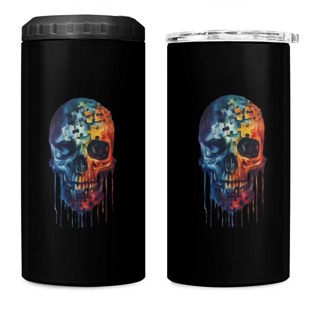 Autism Awareness Cool Puzzle Skull 4 in 1 Can Cooler Tumbler