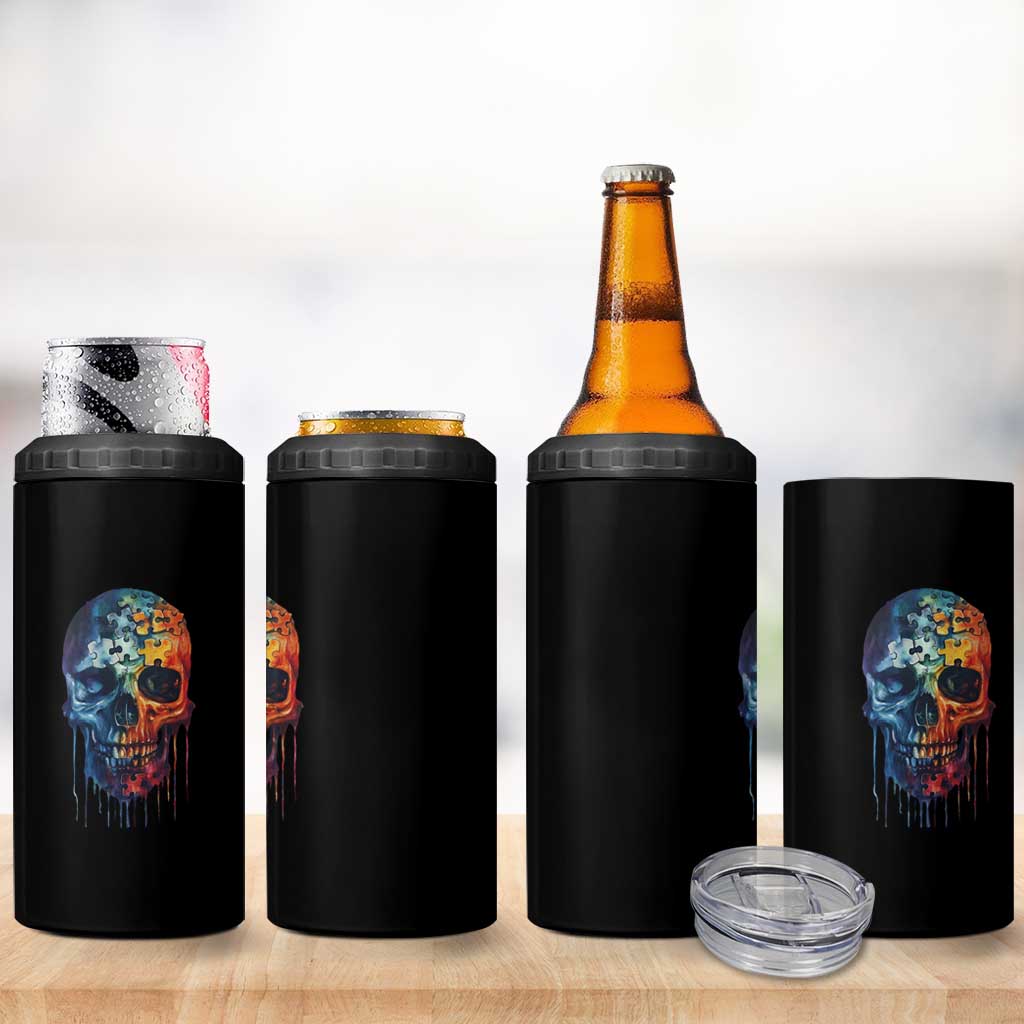 Autism Awareness Cool Puzzle Skull 4 in 1 Can Cooler Tumbler