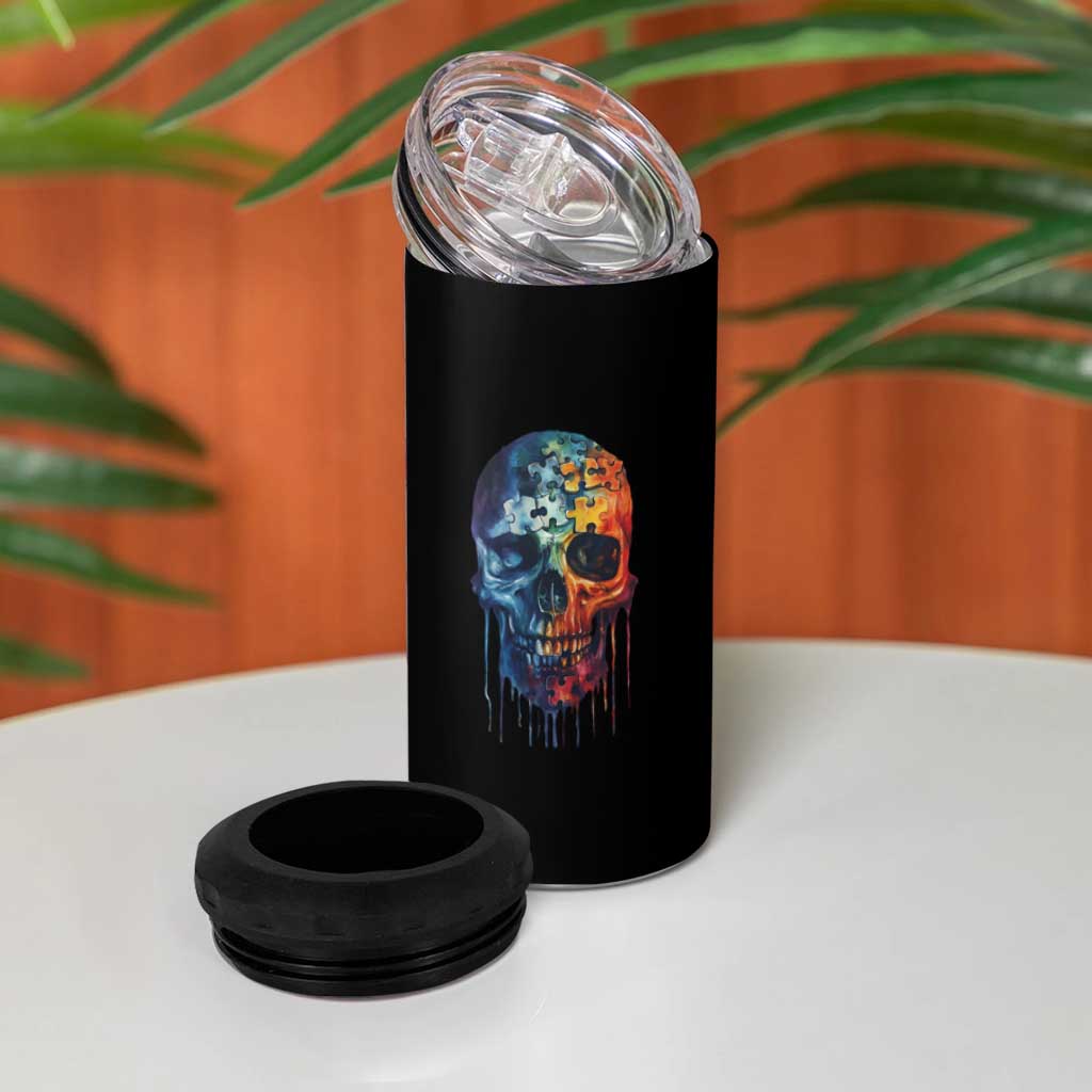 Autism Awareness Cool Puzzle Skull 4 in 1 Can Cooler Tumbler