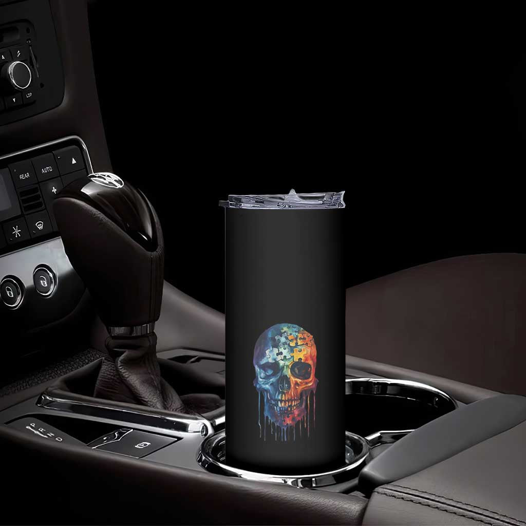 Autism Awareness Cool Puzzle Skull Skinny Tumbler