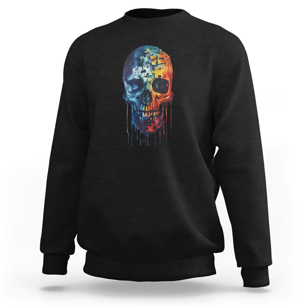 Autism Awareness Cool Puzzle Skull Sweatshirt - Wonder Print Shop
