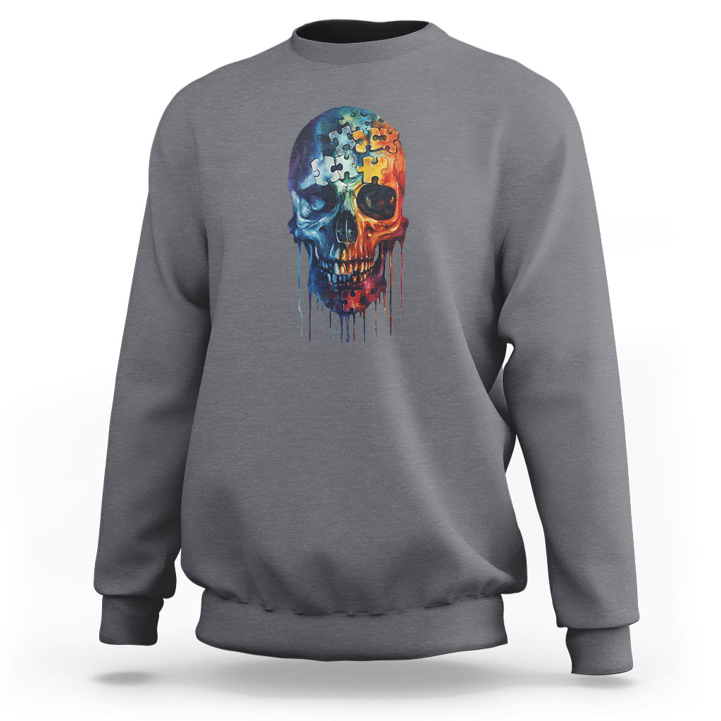 Autism Awareness Cool Puzzle Skull Sweatshirt - Wonder Print Shop