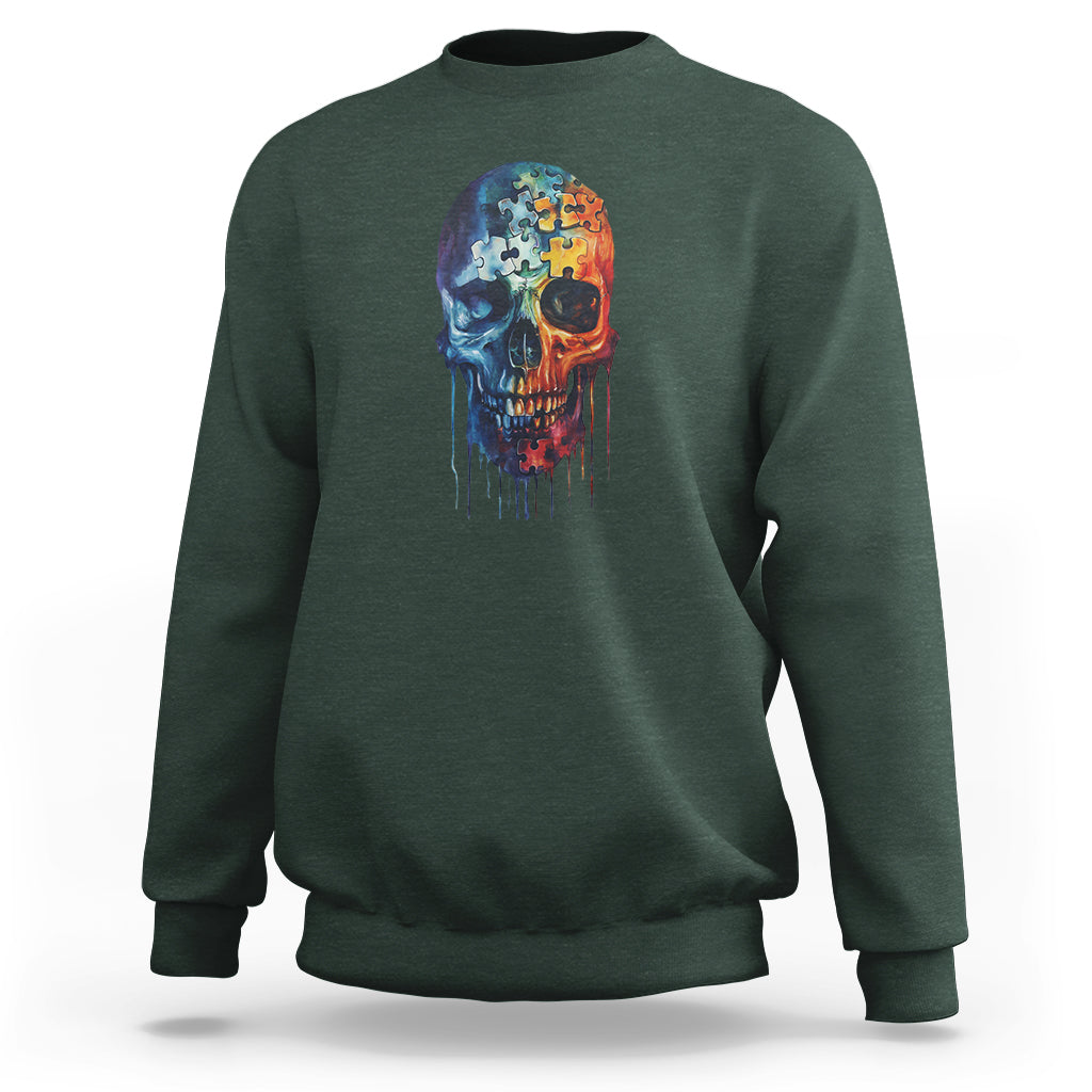 Autism Awareness Cool Puzzle Skull Sweatshirt - Wonder Print Shop