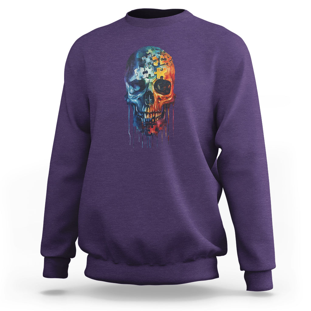 Autism Awareness Cool Puzzle Skull Sweatshirt - Wonder Print Shop