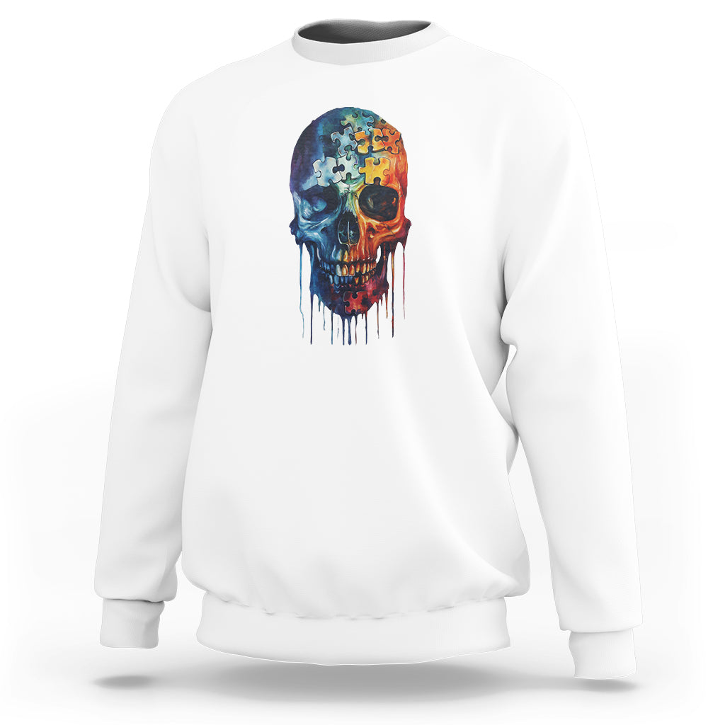 Autism Awareness Cool Puzzle Skull Sweatshirt - Wonder Print Shop