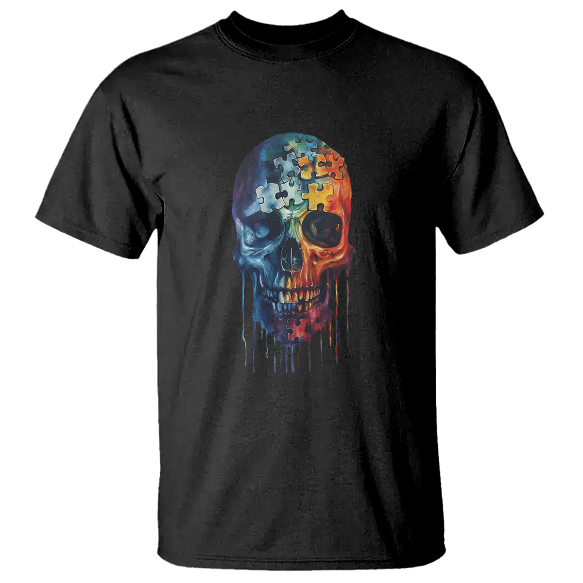 Autism Awareness Cool Puzzle Skull T Shirt - Wonder Print Shop