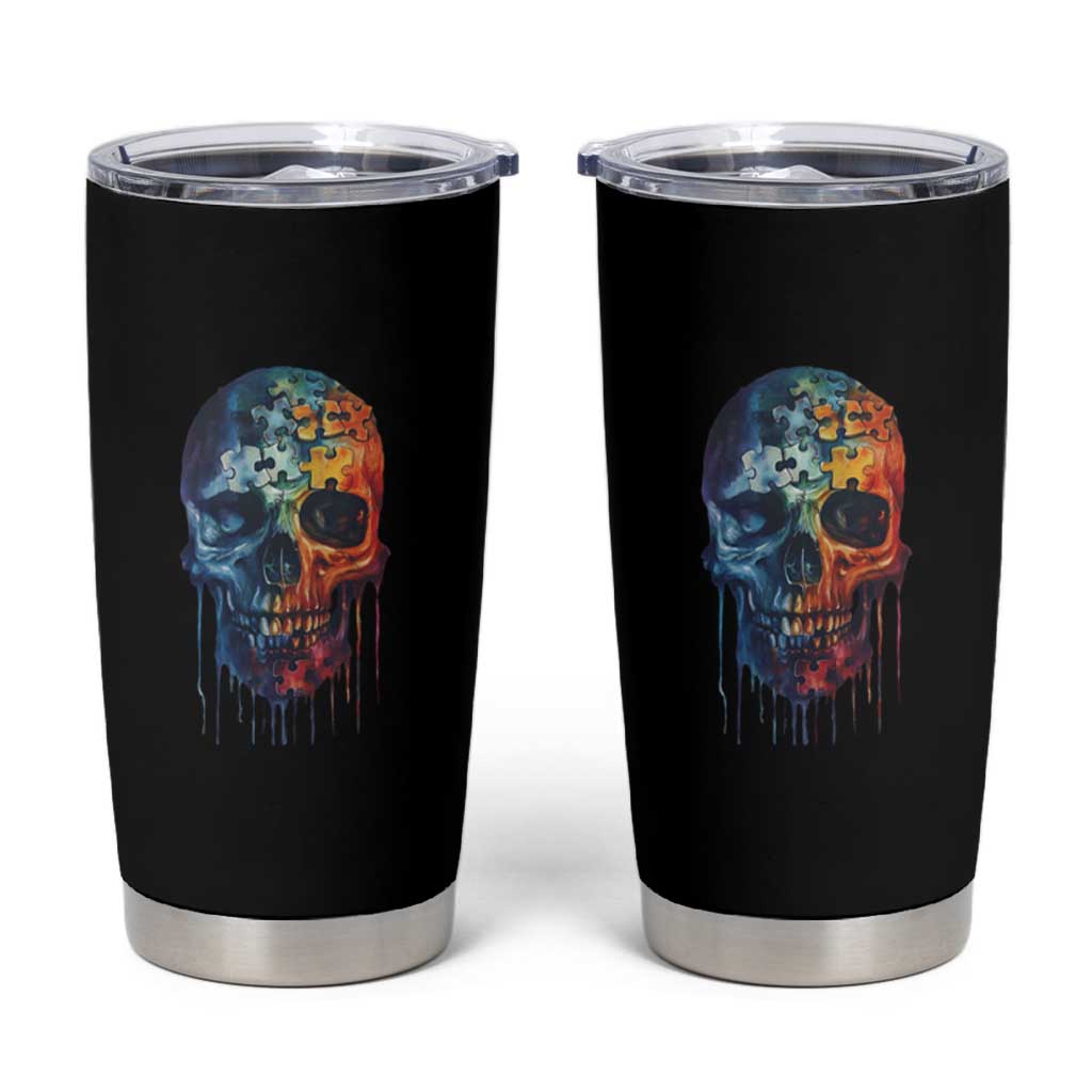 Autism Awareness Cool Puzzle Skull Tumbler Cup