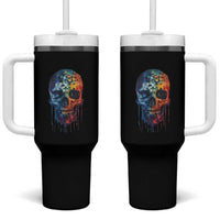 Autism Awareness Cool Puzzle Skull Tumbler With Handle
