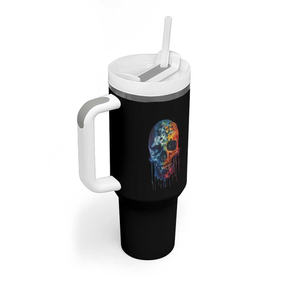 Autism Awareness Cool Puzzle Skull Tumbler With Handle