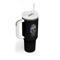 Autism Awareness Cool Puzzle Skull Tumbler With Handle