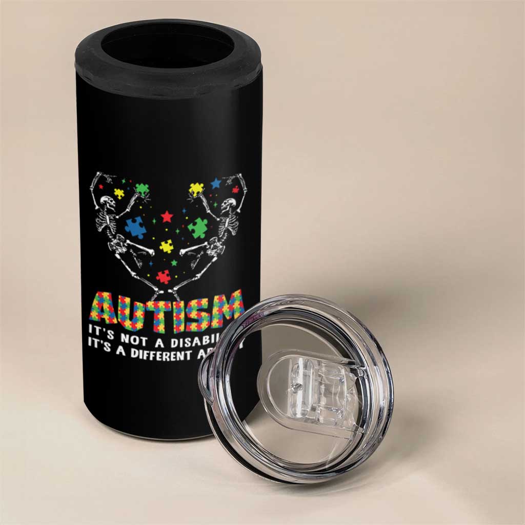 Autism Awareness 4 in 1 Can Cooler Tumbler Skeleton It's Not A Disability It's A Different Ability