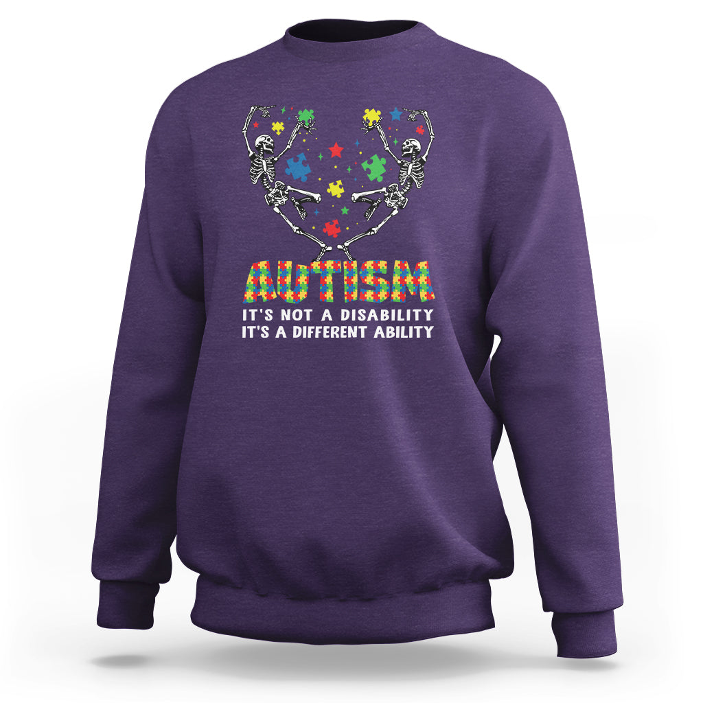 Autism Awareness Sweatshirt Skeleton It's Not A Disability It's A Different Ability - Wonder Print Shop