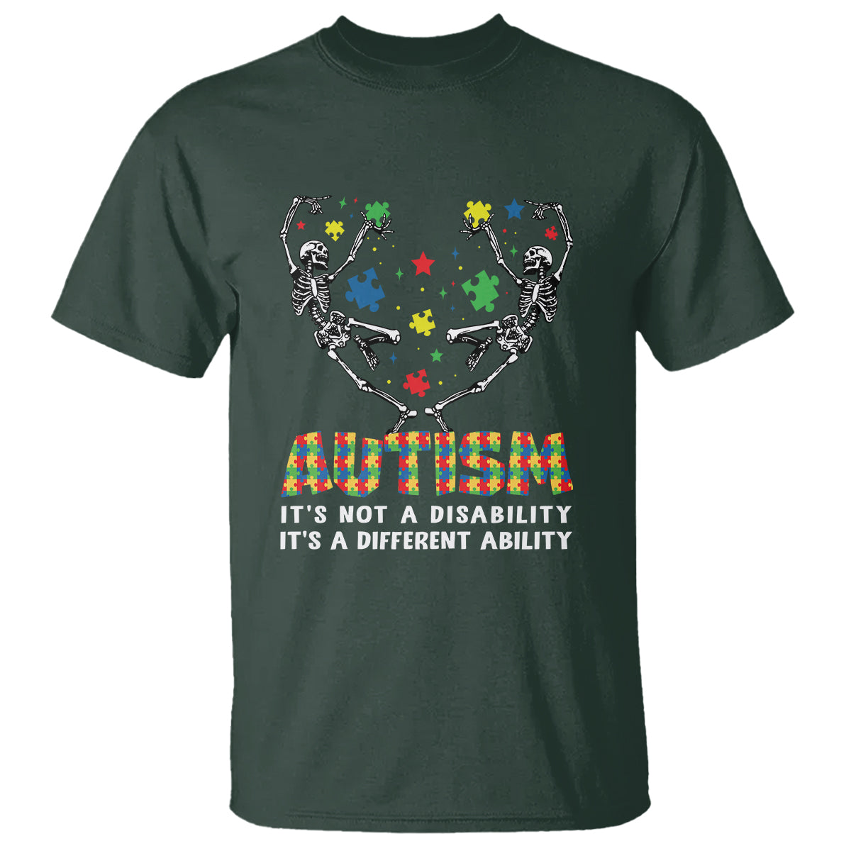 Autism Awareness T Shirt Skeleton It's Not A Disability It's A Different Ability - Wonder Print Shop