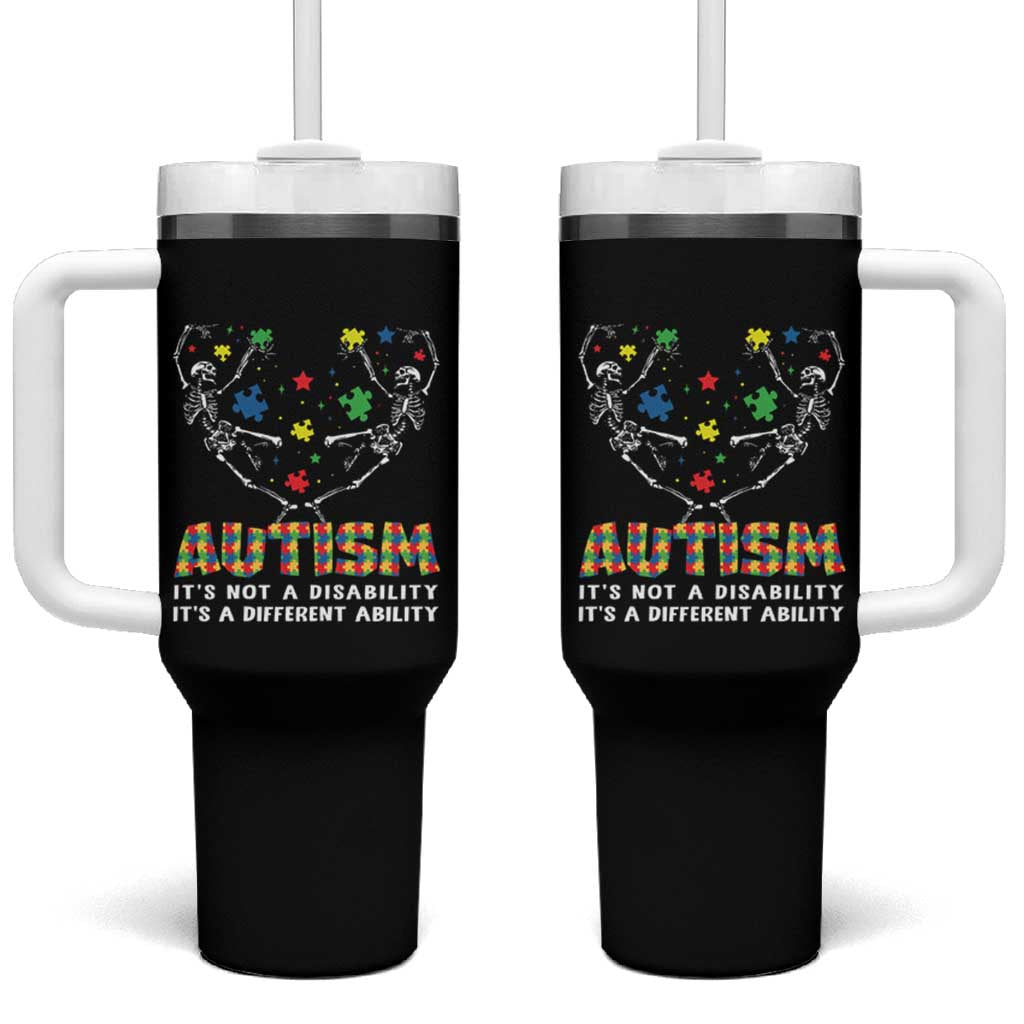 Autism Awareness Tumbler With Handle Skeleton It's Not A Disability It's A Different Ability