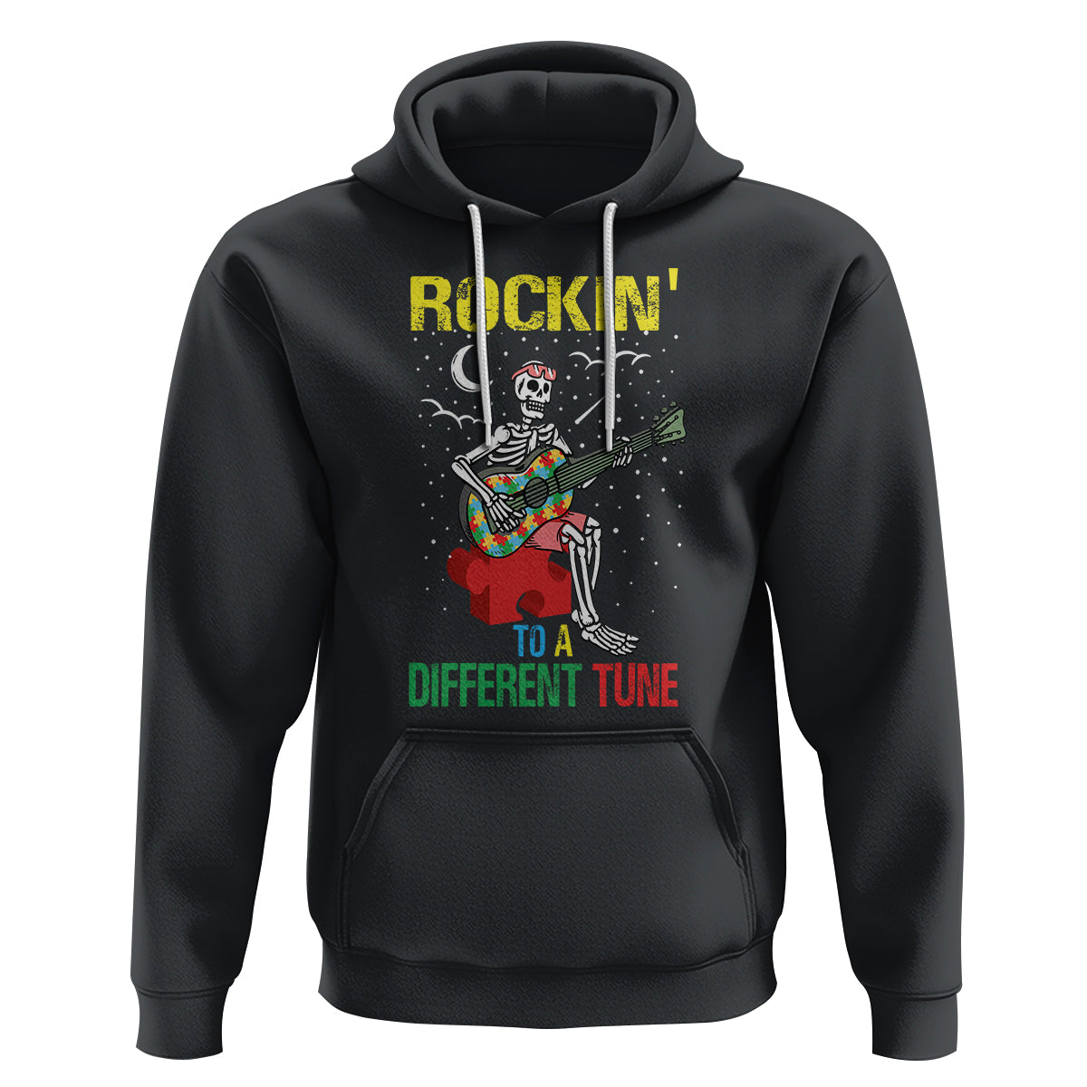 Autism Awareness Hoodie Rockin' To A Different Tune Skeleton - Wonder Print Shop