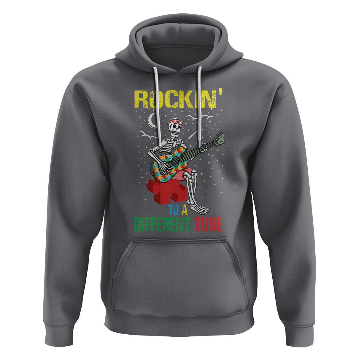 Autism Awareness Hoodie Rockin' To A Different Tune Skeleton - Wonder Print Shop