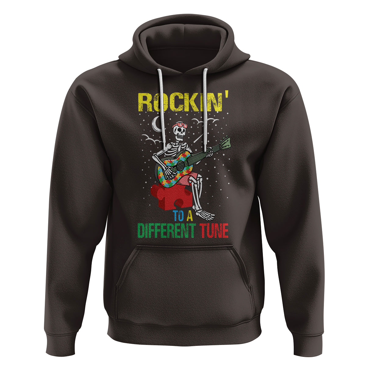 Autism Awareness Hoodie Rockin' To A Different Tune Skeleton - Wonder Print Shop