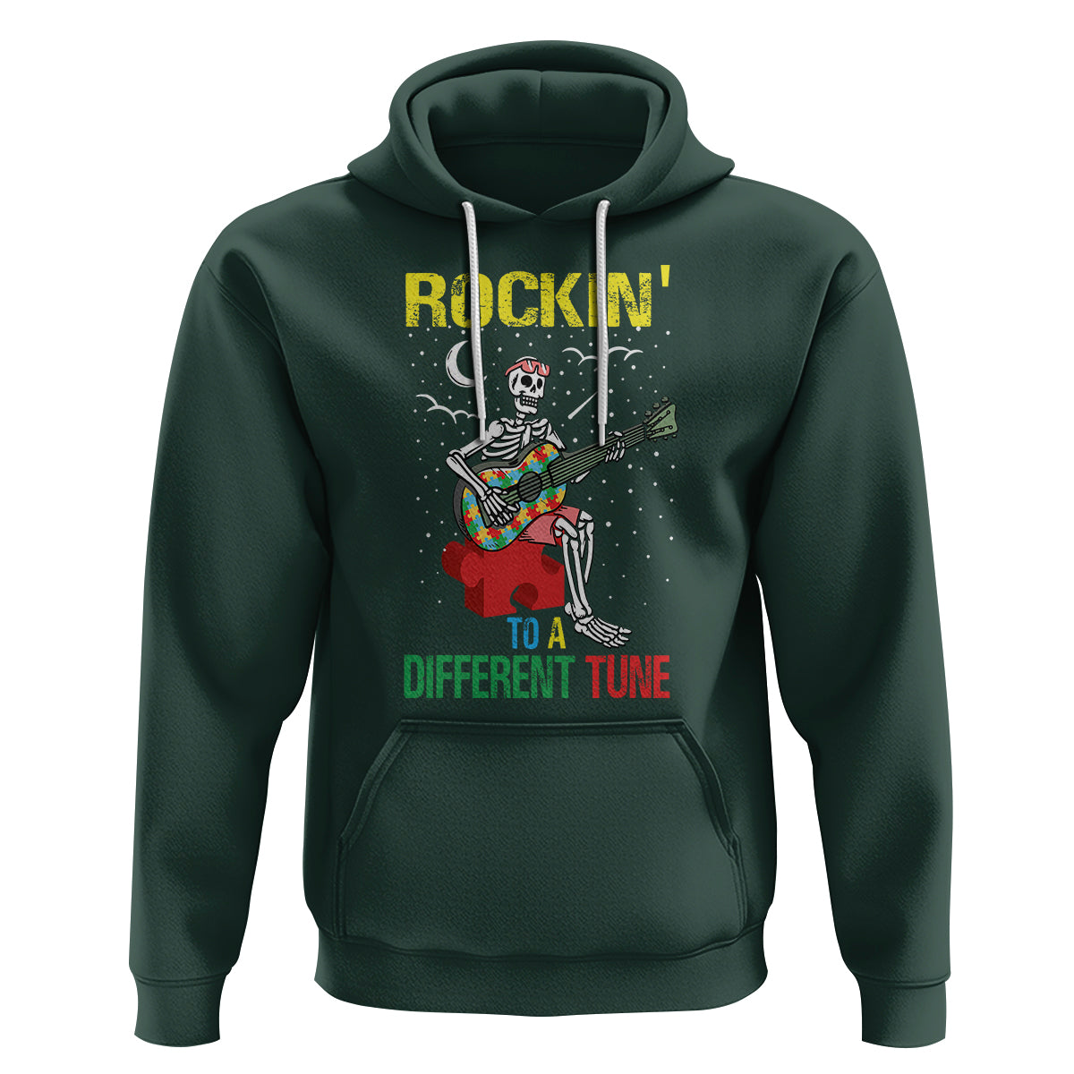 Autism Awareness Hoodie Rockin' To A Different Tune Skeleton - Wonder Print Shop