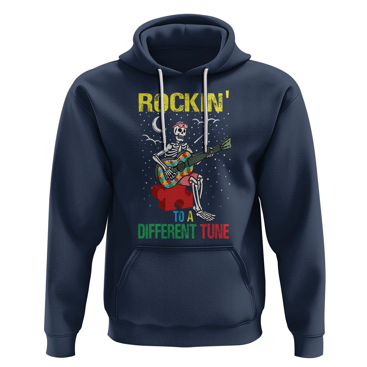 Autism Awareness Hoodie Rockin' To A Different Tune Skeleton - Wonder Print Shop