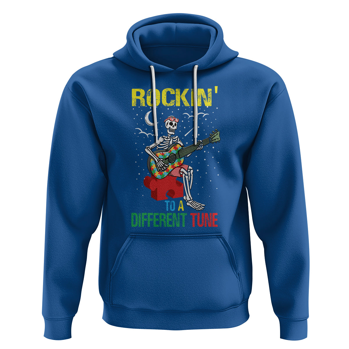 Autism Awareness Hoodie Rockin' To A Different Tune Skeleton - Wonder Print Shop