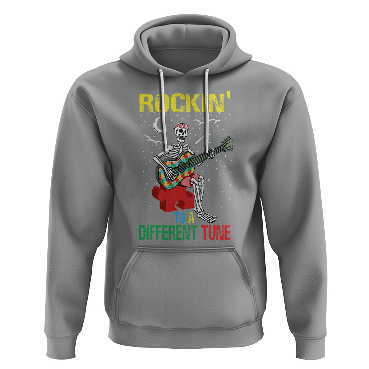 Autism Awareness Hoodie Rockin' To A Different Tune Skeleton - Wonder Print Shop