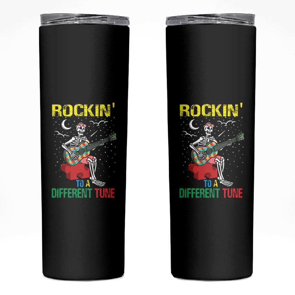 Autism Awareness Skinny Tumbler Rockin' To A Different Tune Skeleton