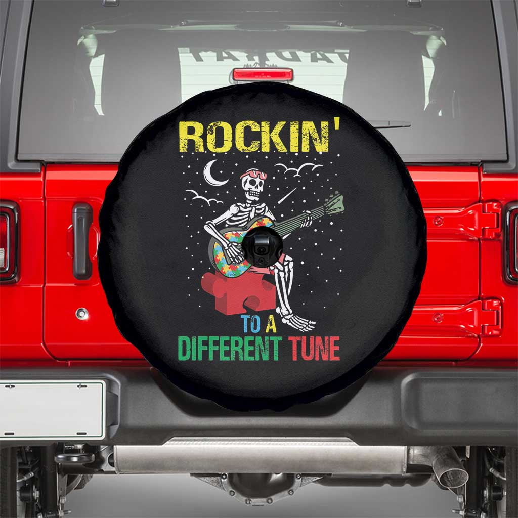 Autism Awareness Spare Tire Cover Rockin' To A Different Tune Skeleton