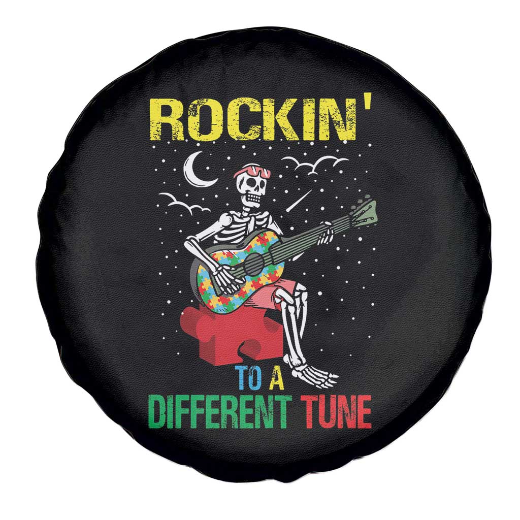 Autism Awareness Spare Tire Cover Rockin' To A Different Tune Skeleton