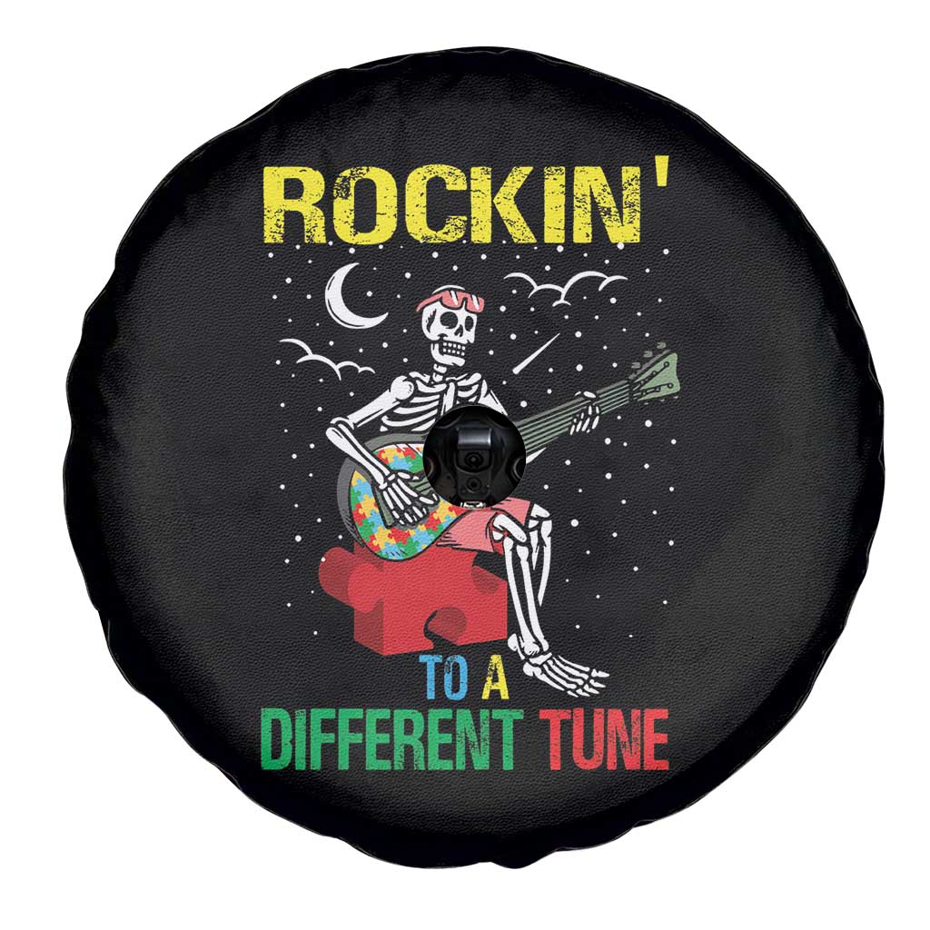 Autism Awareness Spare Tire Cover Rockin' To A Different Tune Skeleton