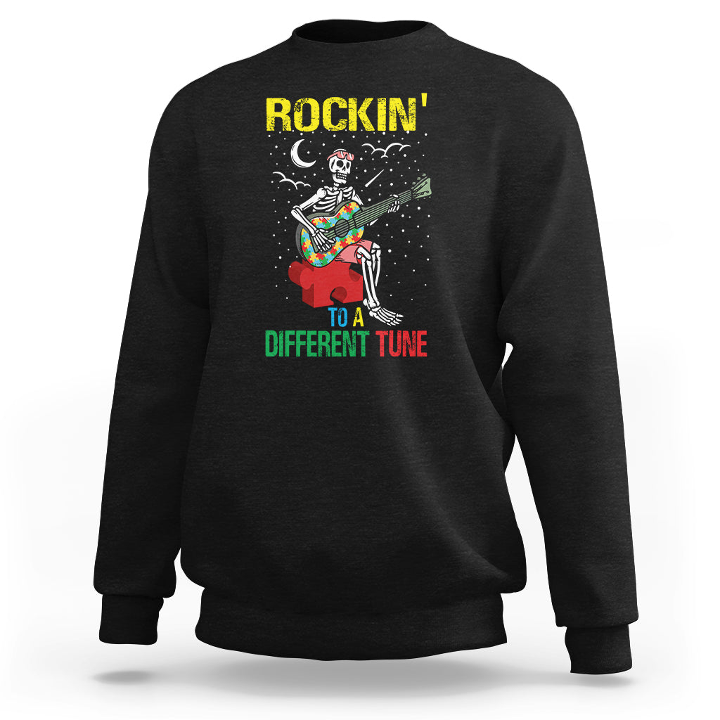 Autism Awareness Sweatshirt Rockin' To A Different Tune Skeleton - Wonder Print Shop