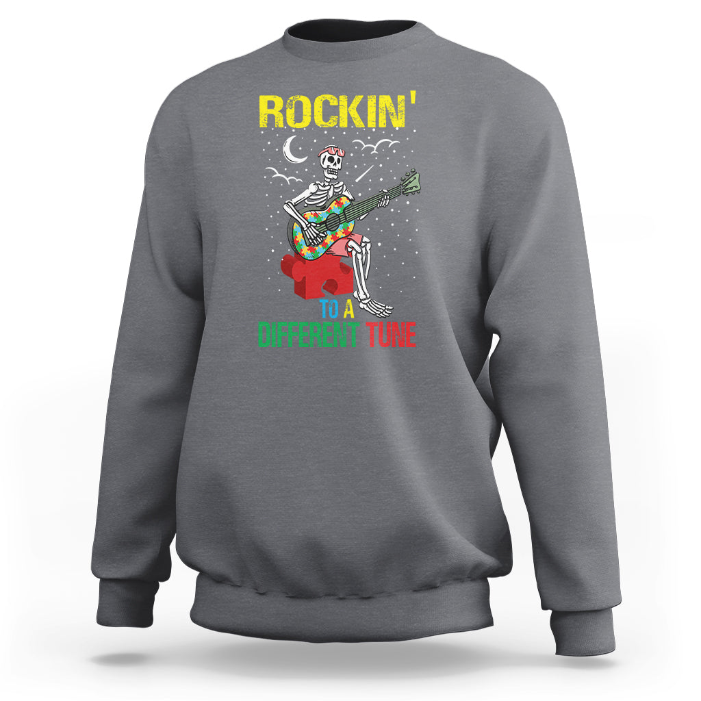 Autism Awareness Sweatshirt Rockin' To A Different Tune Skeleton - Wonder Print Shop