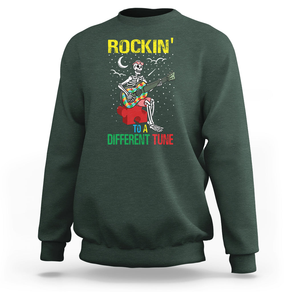 Autism Awareness Sweatshirt Rockin' To A Different Tune Skeleton - Wonder Print Shop