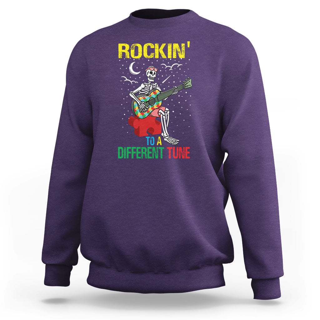 Autism Awareness Sweatshirt Rockin' To A Different Tune Skeleton - Wonder Print Shop