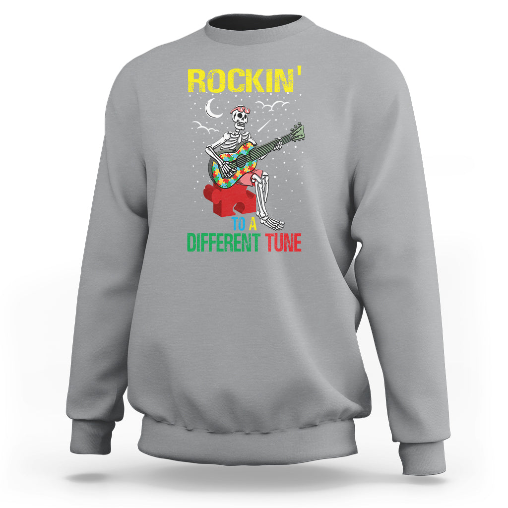 Autism Awareness Sweatshirt Rockin' To A Different Tune Skeleton - Wonder Print Shop