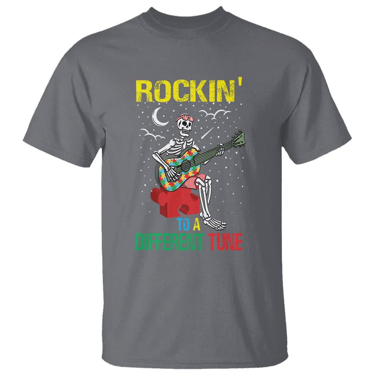 Autism Awareness T Shirt Rockin' To A Different Tune Skeleton - Wonder Print Shop