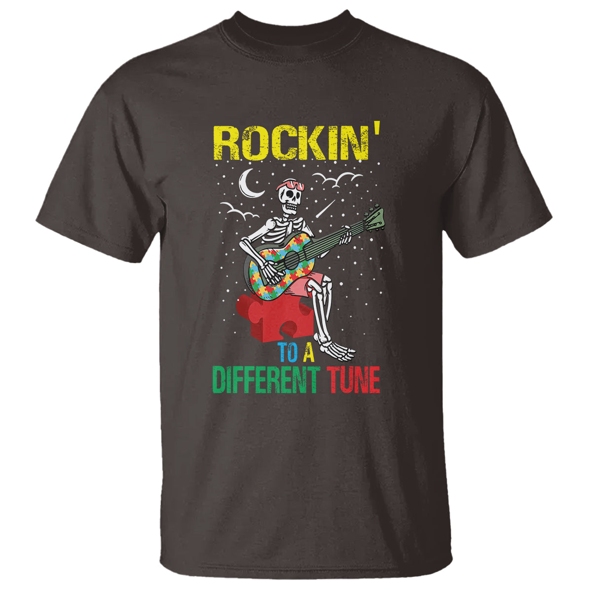 Autism Awareness T Shirt Rockin' To A Different Tune Skeleton - Wonder Print Shop