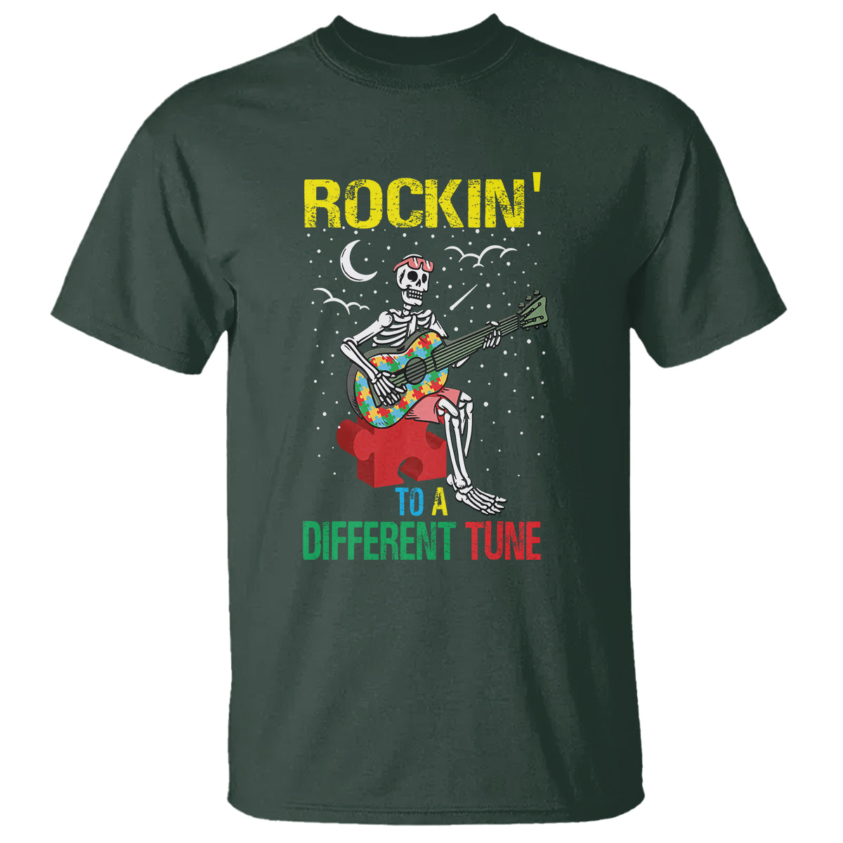 Autism Awareness T Shirt Rockin' To A Different Tune Skeleton - Wonder Print Shop