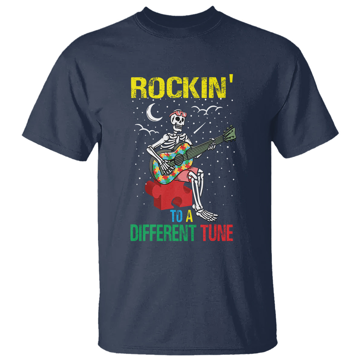 Autism Awareness T Shirt Rockin' To A Different Tune Skeleton - Wonder Print Shop