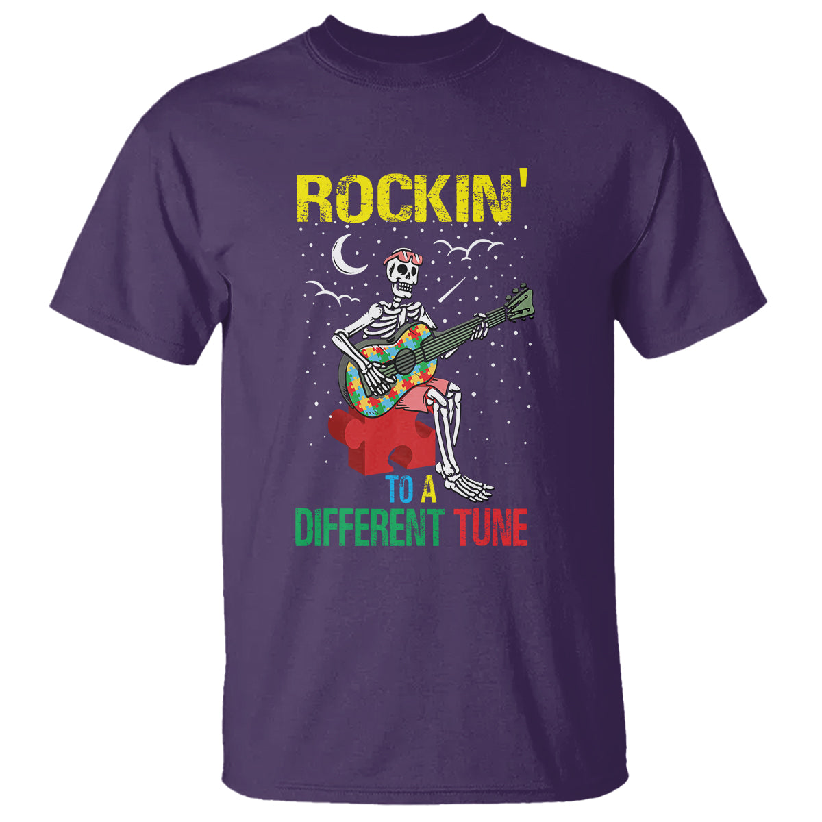 Autism Awareness T Shirt Rockin' To A Different Tune Skeleton - Wonder Print Shop